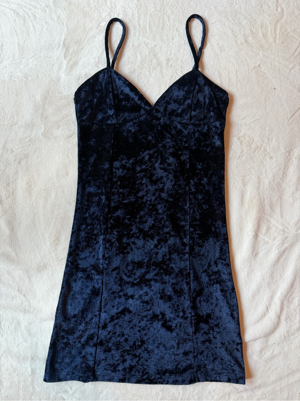 Insight Navy Spaghetti Strap V-neck Crushed Velvet Mini Slip Dress